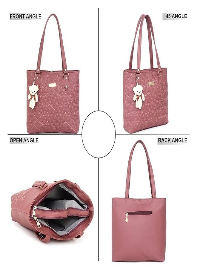 Purse Pulse Faux Leather Handbags, Zip Pocket Canvas Handbag, Office Bag for Women, Shoulder Bag Tote for Women, College Girls (pink) - Image 4